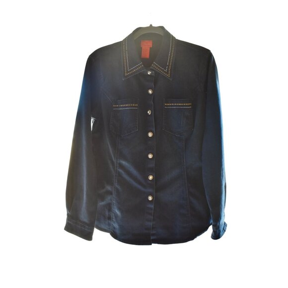 Women's  V Christina Embellished Snap Front Denim Jacket Lightweight XL - Picture 1 of 10